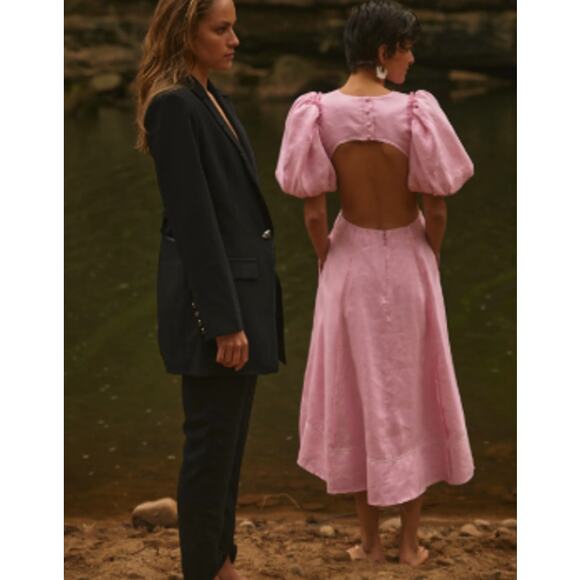 AJE Serendipity Cut Out Dress Musk Pink Puff Sleeve Women 4 Maxi Pockets - Picture 6 of 16